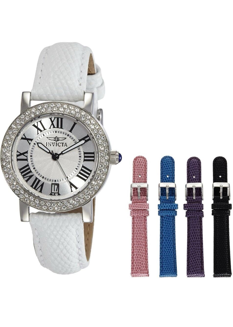 INVICTA Angel Collection Watch Tritnite Night Glow CZ Bezel 5 Leather Bands